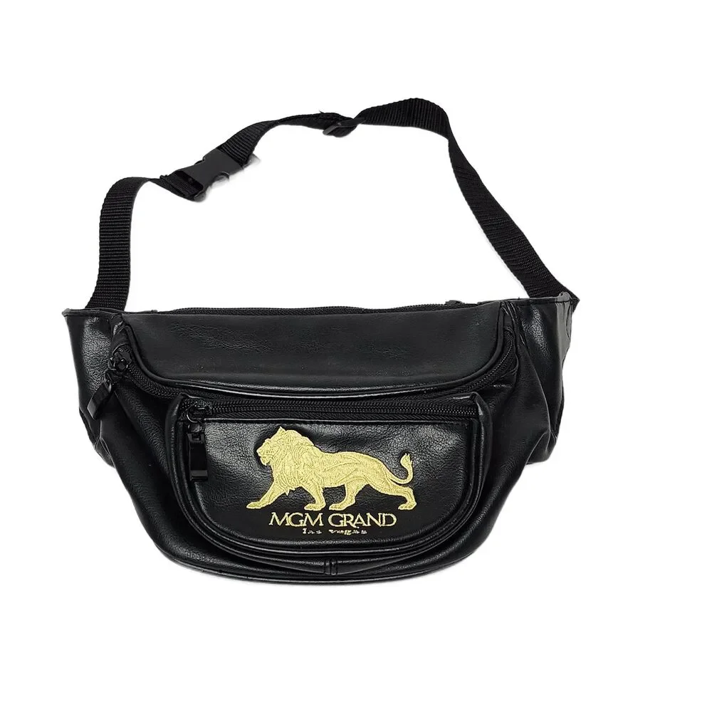 MGM Grand Las Vegas Fanny Pack Black Gold Lion Logo Waist Bag Casino Travel